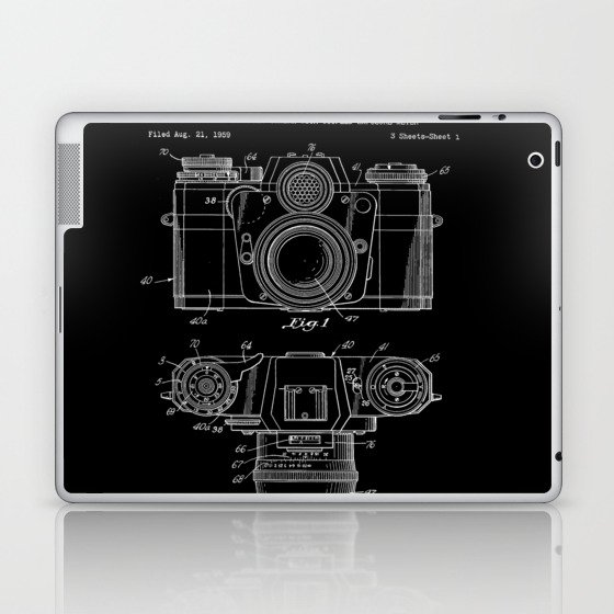 Vintage Camera Patent Black Blueprint Laptop & iPad Skin