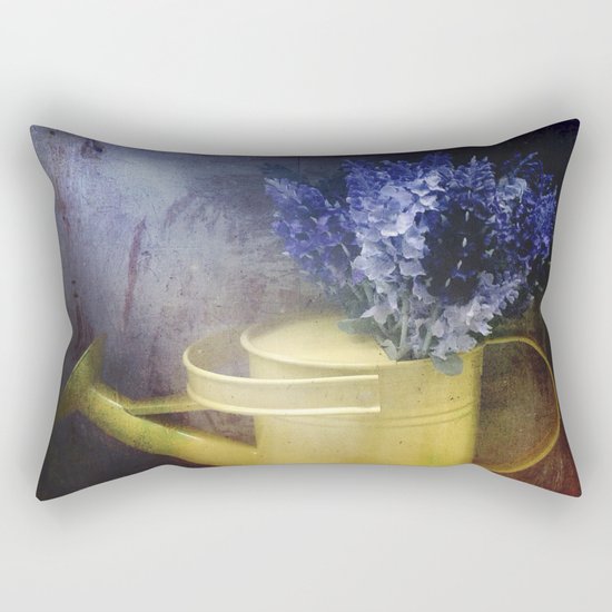 One yellow watering can with violet flowers Rectangular Pillow