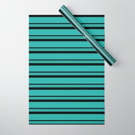 [ Thumbnail: Light Sea Green & Black Colored Pattern of Stripes Wrapping Paper ]