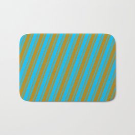 [ Thumbnail: Deep Sky Blue and Dark Goldenrod Colored Lined/Striped Pattern Bath Mat ]