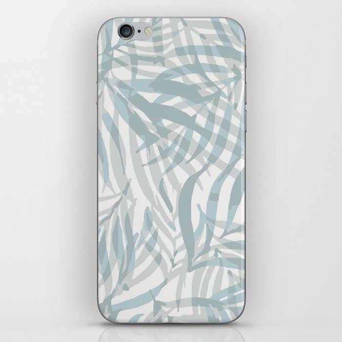 Digital palm leaves in pastel blue and gray iPhone Skin
