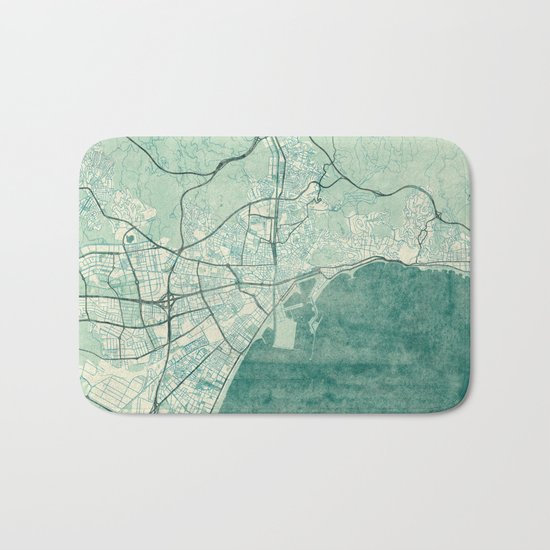 Malaga Map Blue Vintage Bath Mat