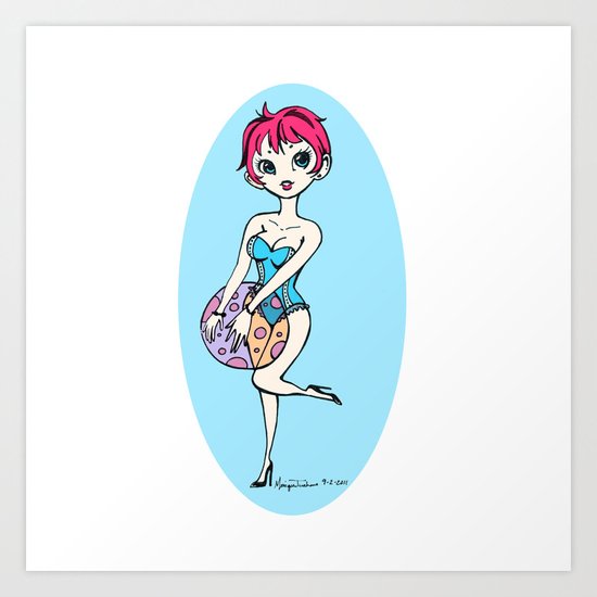 Beach Babe Pin up Art Print