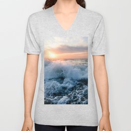 Oceanholic Sea Foam,  Ocean Waves,  Nature Sunset Landscape V Neck T Shirt
