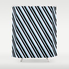 [ Thumbnail: Lavender, Light Blue, and Black Colored Lined Pattern Shower Curtain ]