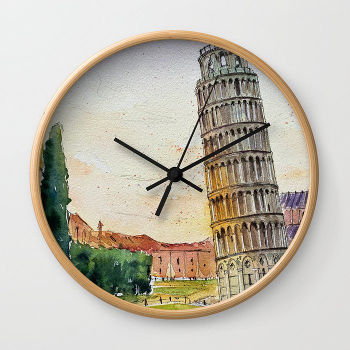 Leaning Tower of Pisa, Italy | Watercolor Wall Clock