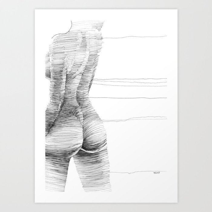 line drawing of a nude girl Art Print