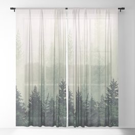 Foggy Pine Trees Sheer Curtain