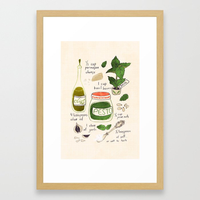 Pesto. Illustrated Recipe. Framed Art Print