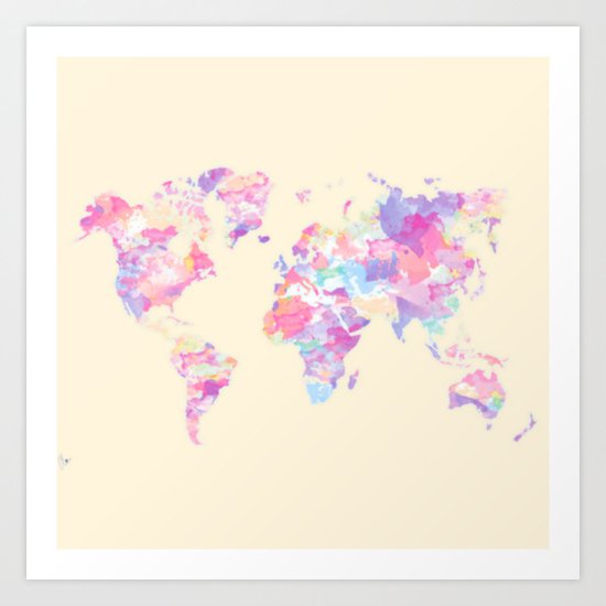 Watercolor Earth on Yellow Pastel (World Travel Wanderlust) Art Print