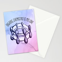 Organic Chemistry Is My Love Watercolor Benzene Molecule Stationery Card