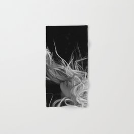 Blond with the wind in her hair black and white portrait photograph / photography / photographs Hand & Bath Towel