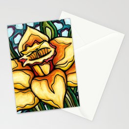 Bright daffodil painting, yellow spring flower Stationery Card