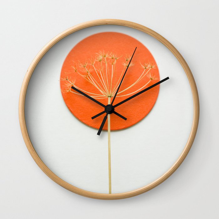 Orange circle and dried flower Wall Clock