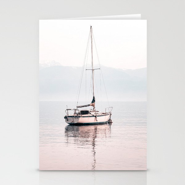 Boat Mountain Lake Pastel Stationery Cards