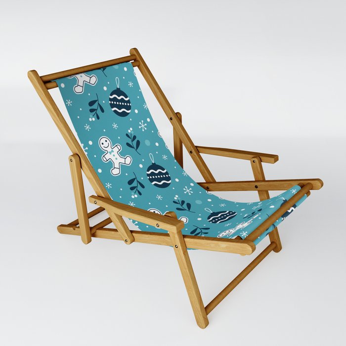 Christmas Pattern Turquoise Gingerbread Bauble Sling Chair