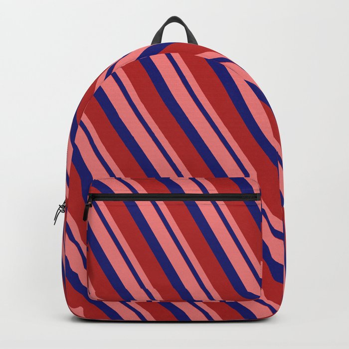 Light Coral, Midnight Blue, and Red Colored Stripes/Lines Pattern Backpack