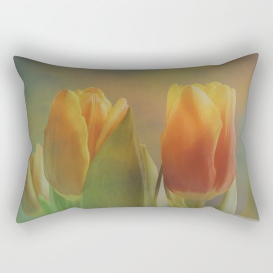 Painterly spring tulips on an abstract background Rectangular Pillow