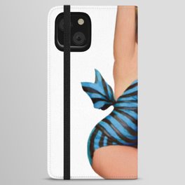 Blonde Pin Up With Black And Blue Dress And Barefoot Shoes iPhone Wallet Case