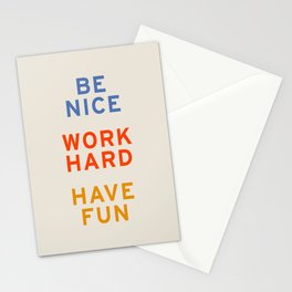 Be Nice, Work Hard, Have Fun | Retro Vintage Bauhaus Typography Stationery Card