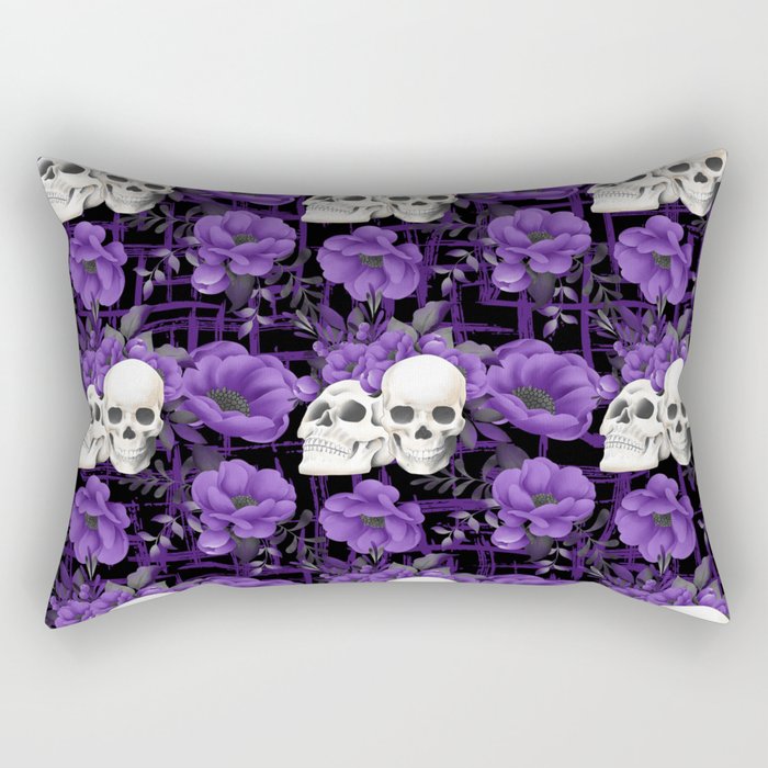 Purple Floral Skull Pattern Rectangular Pillow