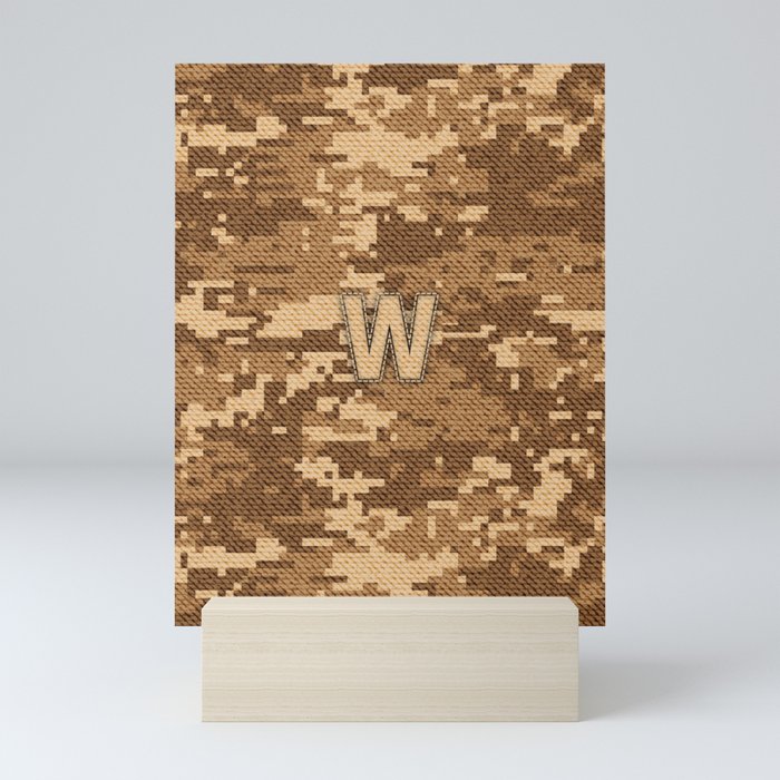 Personalized  W Letter on Brown Military Camouflage Army Commando Design, Veterans Day Gift / Valentine Gift / Military Anniversary Gift / Army Commando Birthday Gift  Mini Art Print