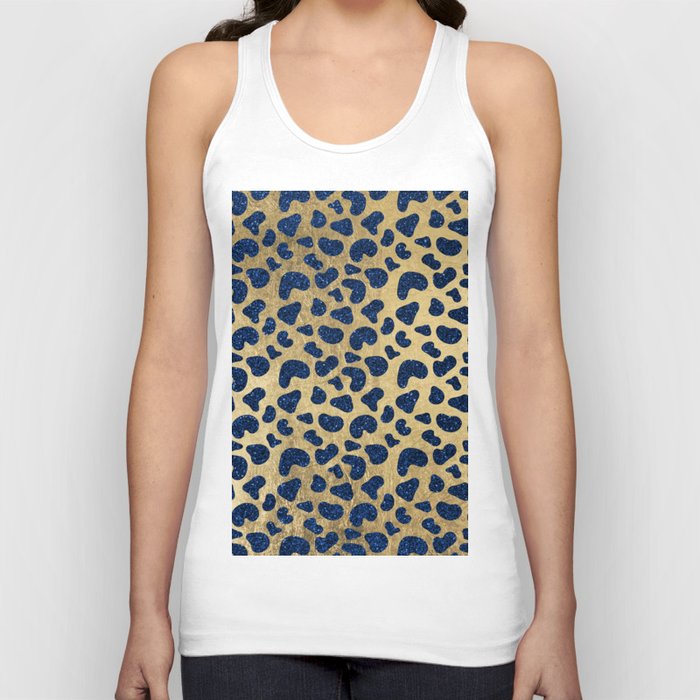 Hipster Girly Gold Navy Blue Glitter Cheetah Animal Print Tank Top
