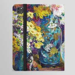 Gold Fish bowl, Fruits, Flowers, and Peonies still life portrait painting by Kathryn Evelyn Cherry iPad Folio Case