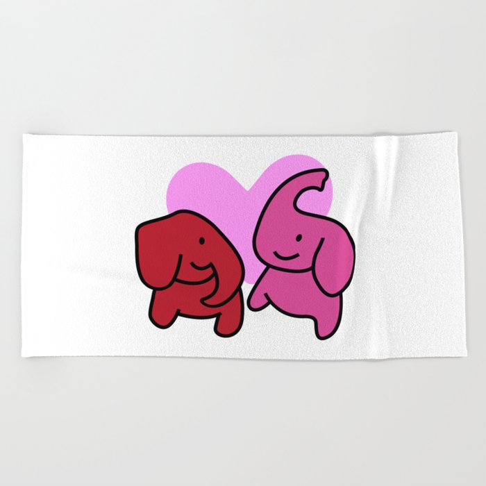 Elephants In Love – Two Cute Elephants With Heart  Beach Towel