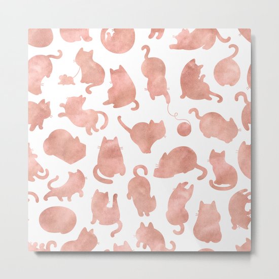 Cat Pattern Rose Gold Kitty Cats Metal Print