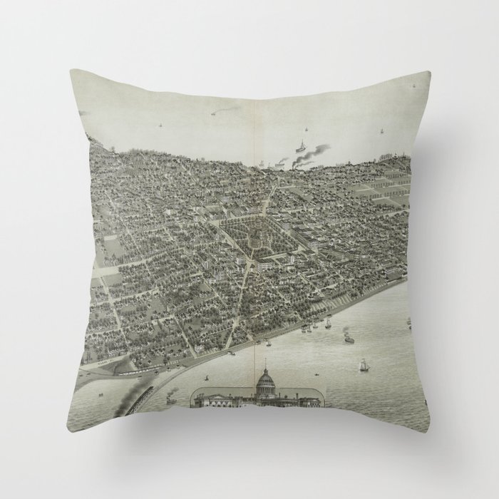 Vintage Pictorial Map of Madison WI (1885) Throw Pillow