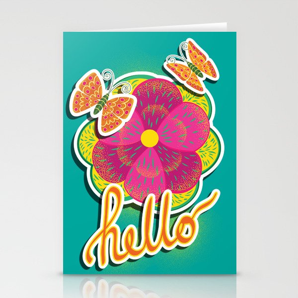 Hello Butterfly and Flower Stationery Cards