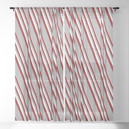 [ Thumbnail: Mint Cream, Dark Red, and Dark Grey Colored Lines Pattern Sheer Curtain ]