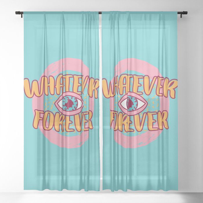 1990s Memphis Retro Mint Lettering Sheer Curtain