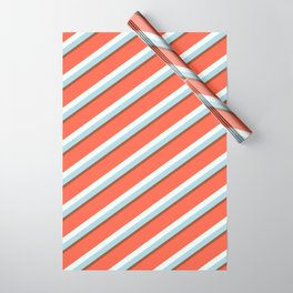 [ Thumbnail: Red, Mint Cream, Light Blue, and Sienna Colored Lines/Stripes Pattern Wrapping Paper ]