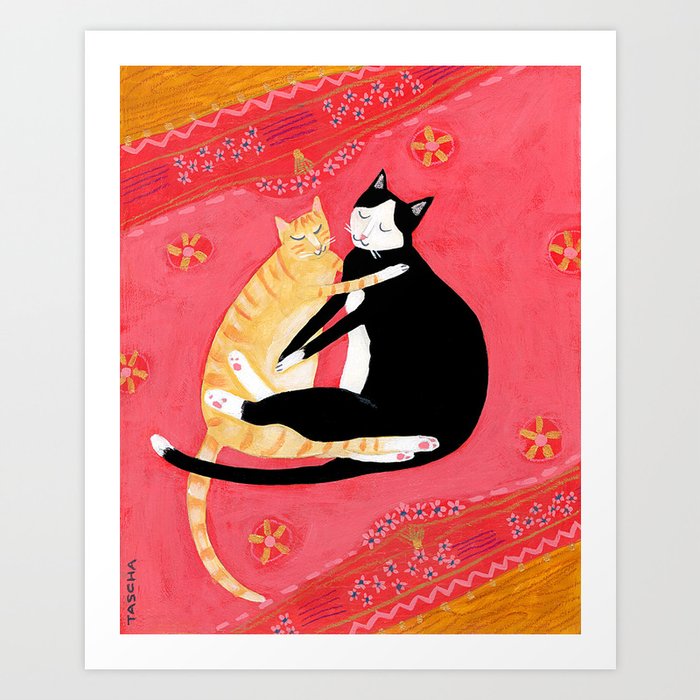 Cats On A Rug Tuxedo Cat And Orange Tabby By Tascha Art Print By Tascha Society6