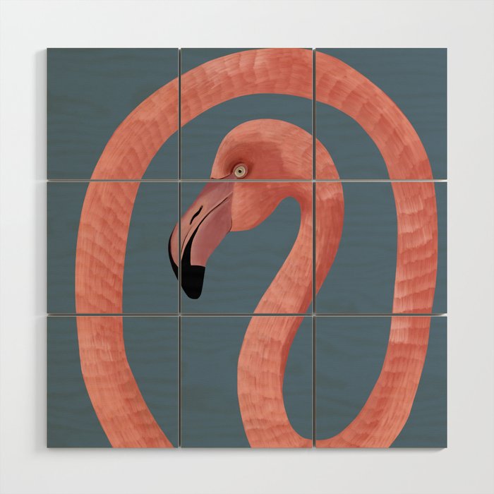 Flamingo long loop neck abstract Wood Wall Art