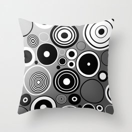 Geometric black and white rings on metallic silver Throw Pillow