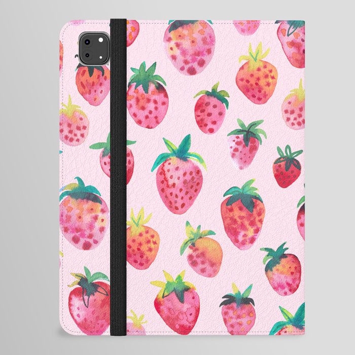 Strawberries Watercolor fruits pattern Cotton candy Pink iPad Folio Case