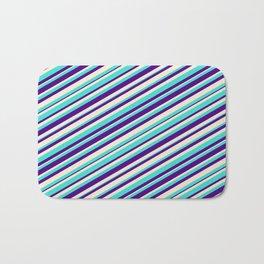 [ Thumbnail: Turquoise, Indigo, and Beige Colored Lines/Stripes Pattern Bath Mat ]