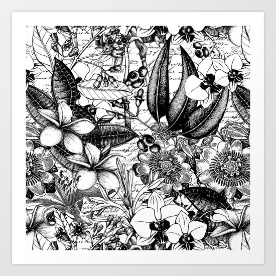 Black and white tropical flower Art Print