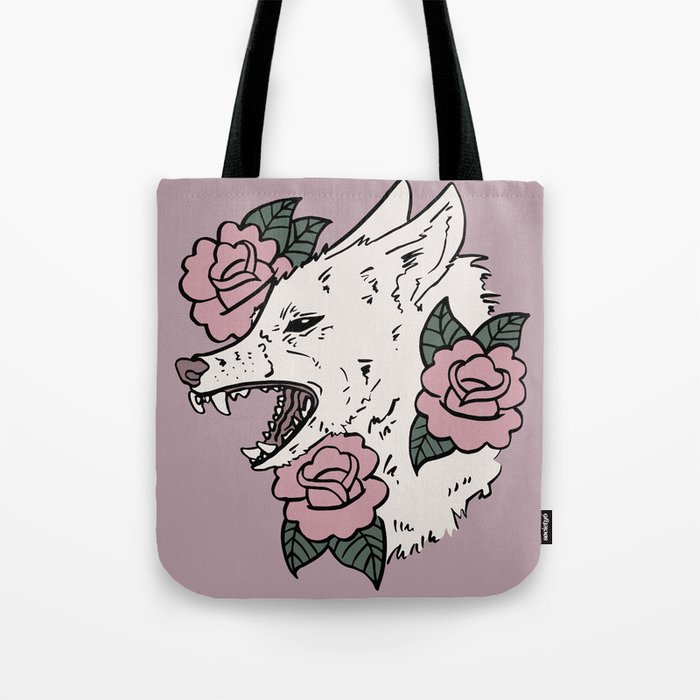 Wolf and Roses Tote Bag
