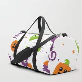Halloween Seamless Pattern with Funny Spooky on White Background Duffle Bag