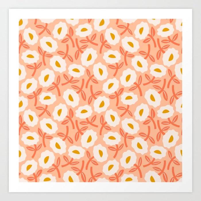 Floral Bliss Pattern - Peach Fuzz Art Print