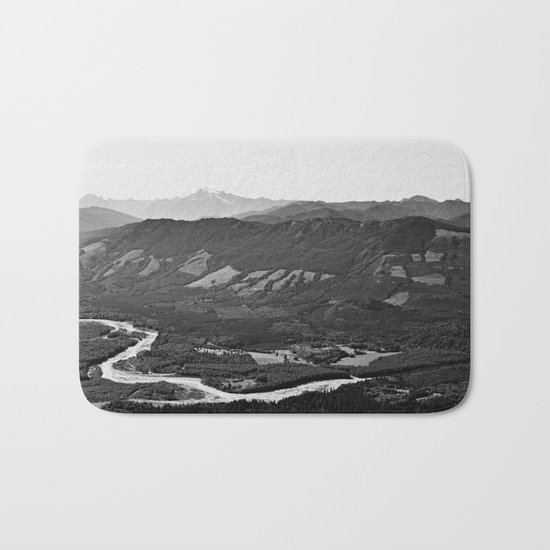 River in the Mountains B&W Bath Mat
