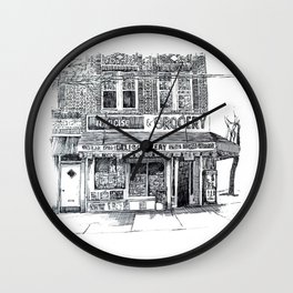Grocery Bodega Wall Clock | Shop, Newyork, City, Grocery, Building, Architecture, Nyc, Digital, Drawing, Sketch 