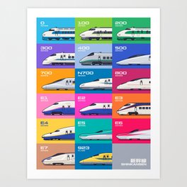 Shinkansen Bullet Train Grid Pattern Art Print