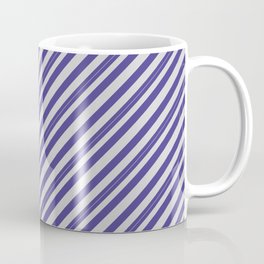 [ Thumbnail: Dark Slate Blue and Light Grey Colored Lined/Striped Pattern Coffee Mug ]