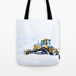 Heavy Machinery in Snowy Mountain Tote Bag