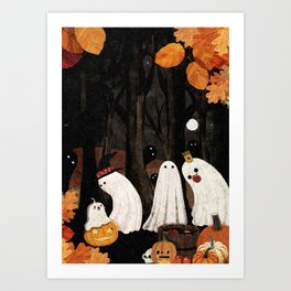 Halloween Party Art Print | Painting, Dark, Apples, Jackolantern, Spirit, Ghost, Leaves, Moon, Forest, Halloween 